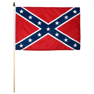 Confederate 12 x 18 Stick Flag on 30 inch Staff