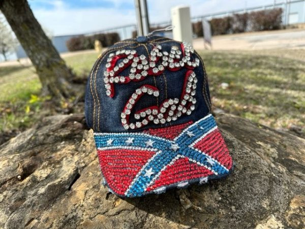 Confederate Flag Rebel Gal Bling Denim Hat