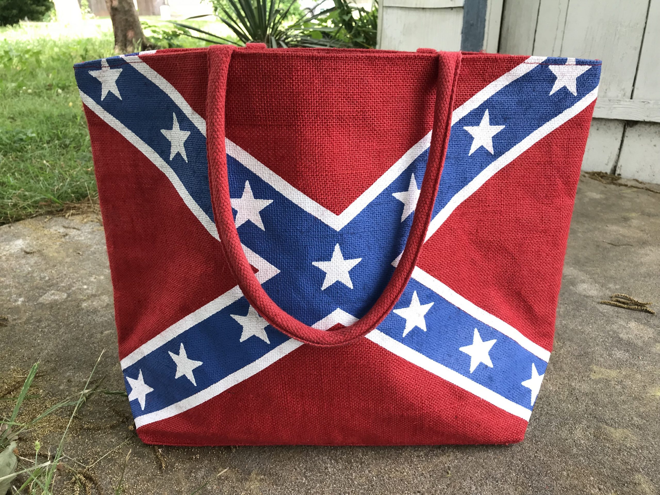 Rebel Flag Burlap Tote Bag