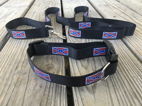 Black Battle Flag Adjustable Dog Collar & Leash