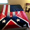 Half and Half American Rebel Flag Oversized Queen Fur Blanket