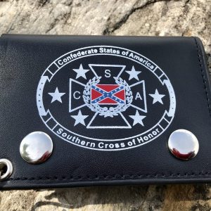 Rebel Cross of Honor Leather Trifold Wallet w/ Chain