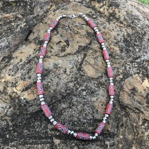 Rebel Flag Silver Bead Necklace