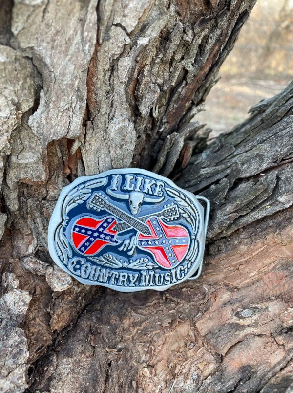 I Like country Music Confederate Flag Belt Buckle