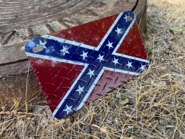 Confederate Flag Diamond Metal Motorcycle Plate