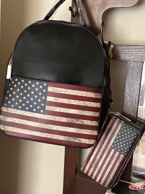 Conceal Carry USA Flag Backpack With Matching Wallet