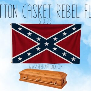 Cotton Confederate Casket Flag 5x9.5 feet displayed over wooden coffin – Southern heritage funeral flag by Rebel Nation