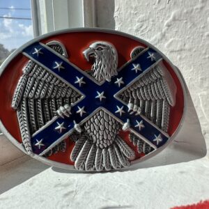 Southern Eagle Cross Belt Buckle – 4.5x3 inch silver eagle over blue Southern Cross with red background, Rebel Nation